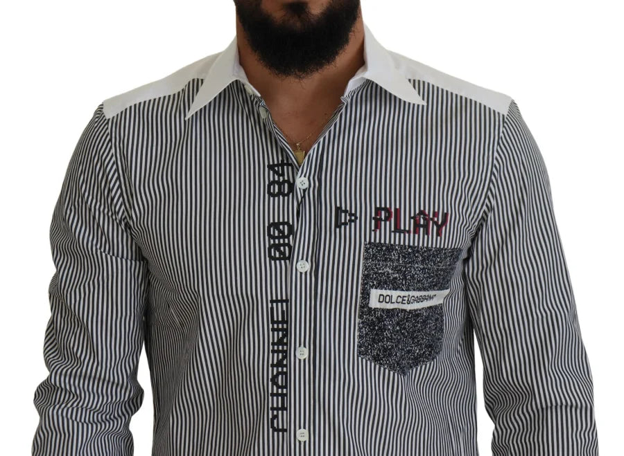 Dolce &amp; Gabbana Gray White Striped Slim Fit Shirt