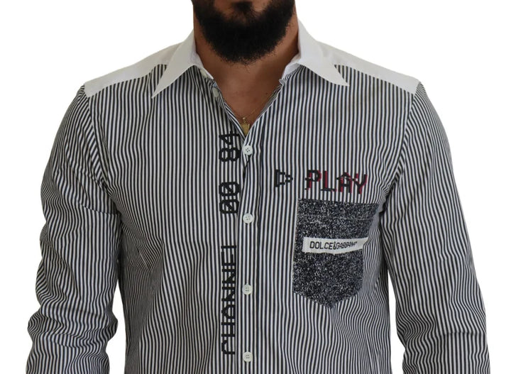 Dolce &amp; Gabbana Gray White Striped Slim Fit Shirt