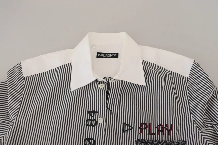 Dolce &amp; Gabbana Gray White Striped Slim Fit Shirt
