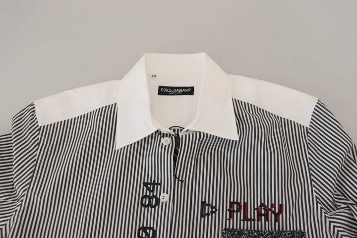 Dolce &amp; Gabbana Gray White Striped Slim Fit Shirt