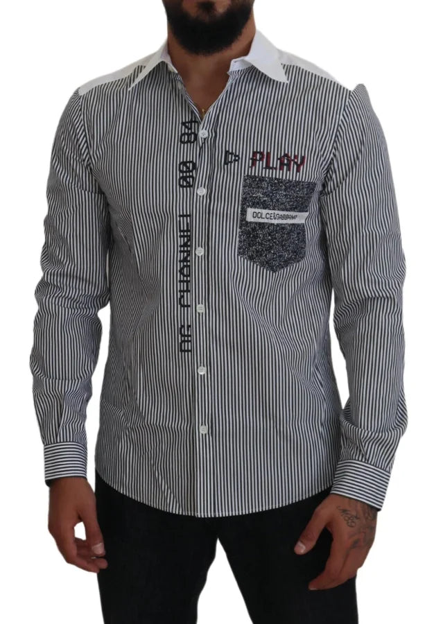 Dolce &amp; Gabbana Gray White Striped Slim Fit Shirt