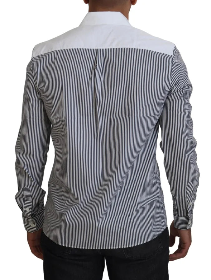 Dolce &amp; Gabbana Gray White Striped Slim Fit Shirt