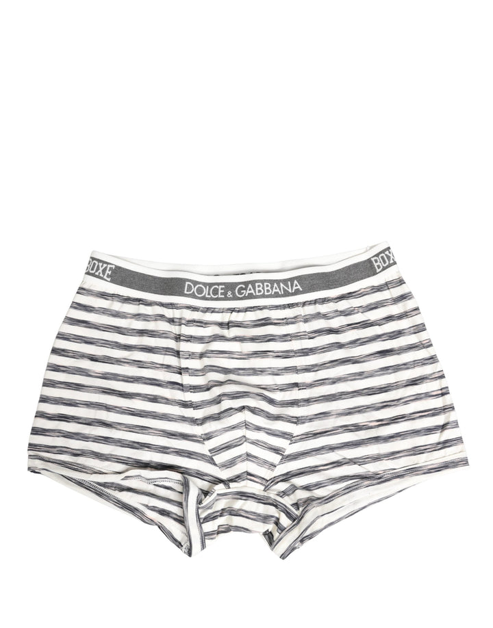 Dolce &amp; Gabbana Gray White Stripes Men Regular Boxer Underwear