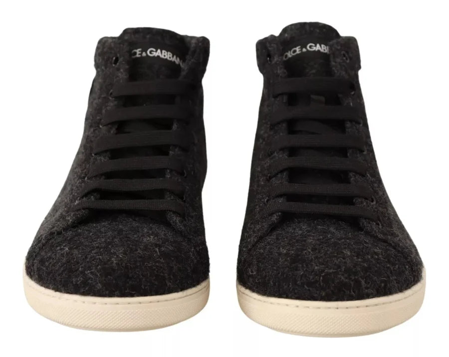 Dolce &amp; Gabbana Gray Wool Cotton Casual High Top Sneakers