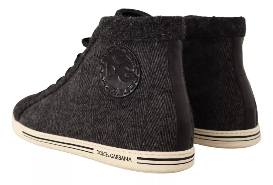 Dolce &amp; Gabbana Gray Wool Cotton Casual High Top Sneakers