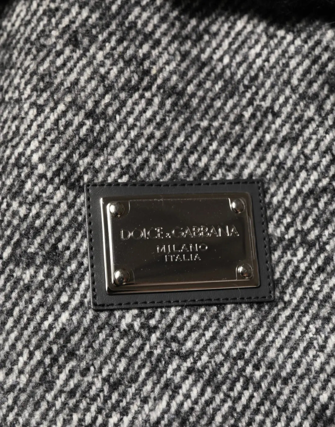 Dolce &amp; Gabbana Gray Wool Herringbone Shearling Collar Bomber Jacket