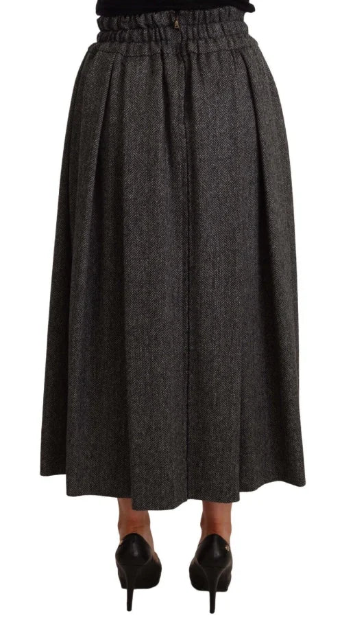 Dolce &amp; Gabbana Gray Wool High Waist A-line PIECE Skirt