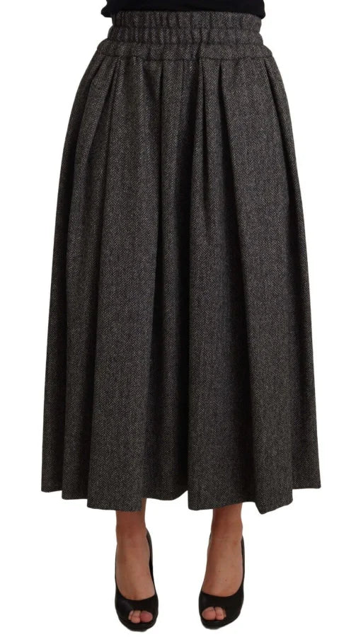 Dolce &amp; Gabbana Gray Wool High Waist A-line PIECE Skirt