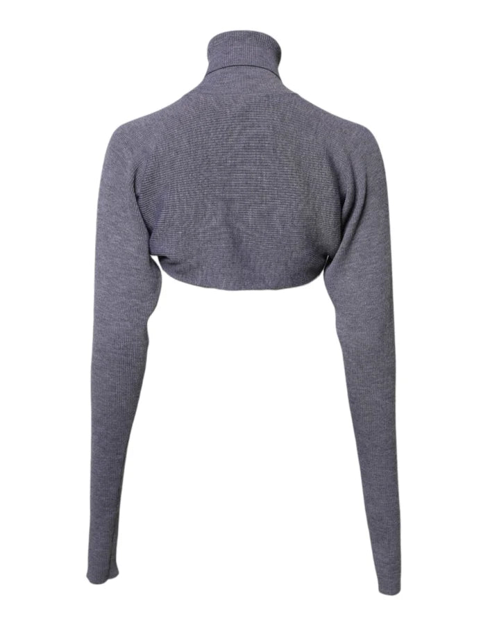 Dolce &amp; Gabbana Gray Wool Knit Turtleneck Cropped Top Sweater