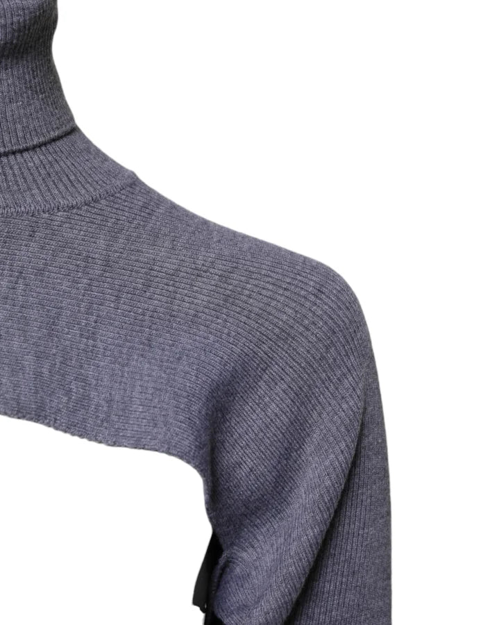 Dolce &amp; Gabbana Gray Wool Knit Turtleneck Cropped Top Sweater