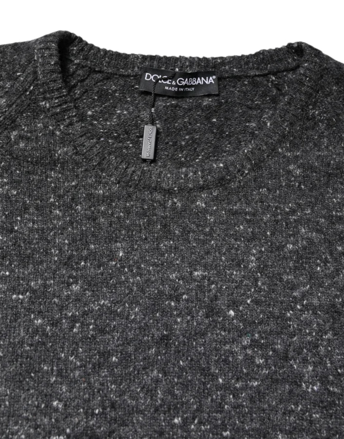 Dolce &amp; Gabbana Gray Wool Knitted Round Neck Pullover Sweater