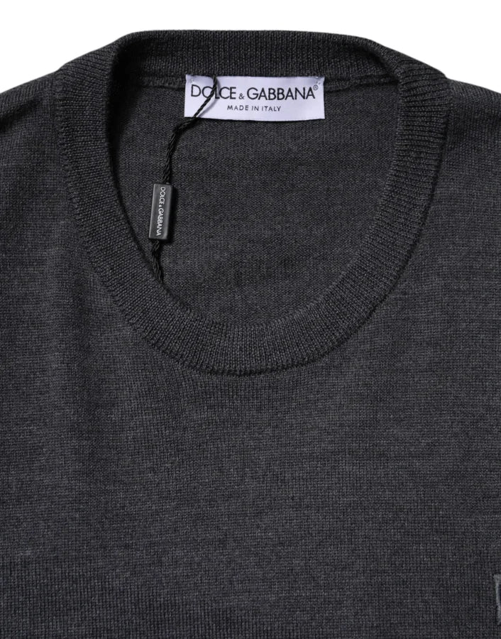 Dolce &amp; Gabbana Gray Wool Logo Knitted Men Pullover Sweater