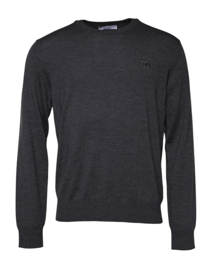 Dolce &amp; Gabbana Gray Wool Logo Knitted Men Pullover Sweater