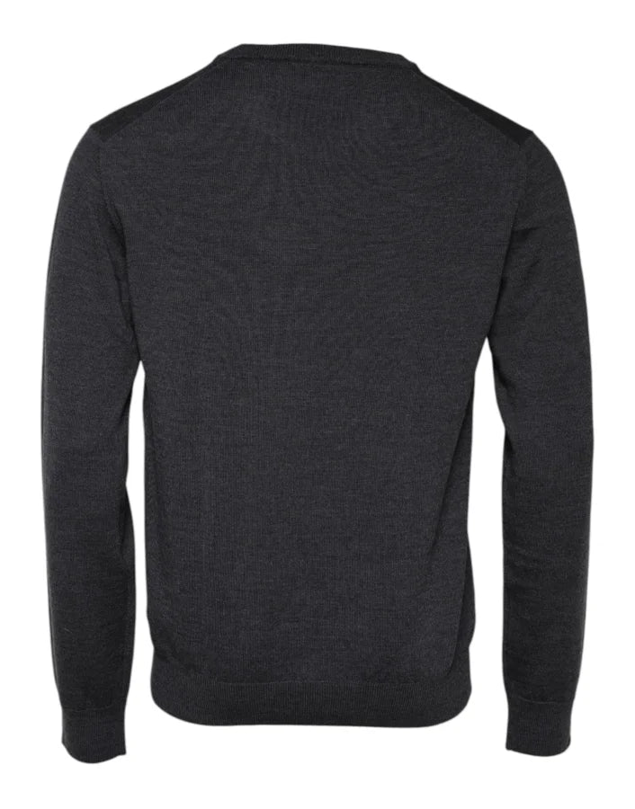 Dolce &amp; Gabbana Gray Wool Logo Knitted Men Pullover Sweater