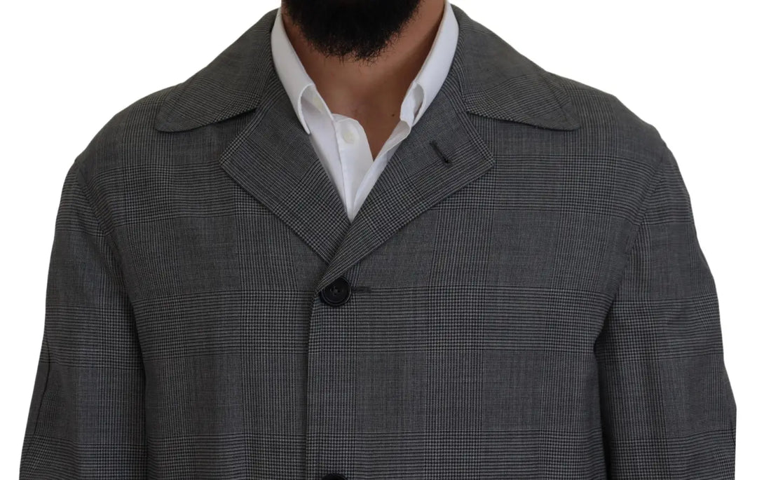 Dolce &amp; Gabbana Gray Wool Plaid Long Trench Coat Jacket