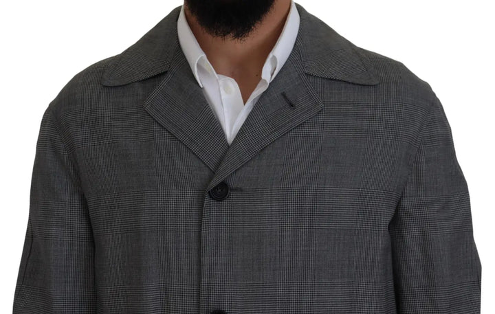 Dolce &amp; Gabbana Gray Wool Plaid Long Trench Coat Jacket