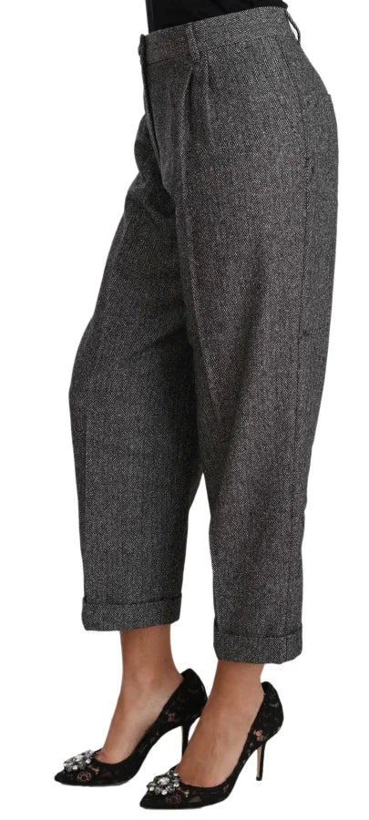 Dolce &amp; Gabbana Gray Wool Pleated Cropped Trouser Pants