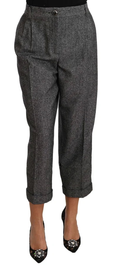 Dolce &amp; Gabbana Gray Wool Pleated Cropped Trouser Pants