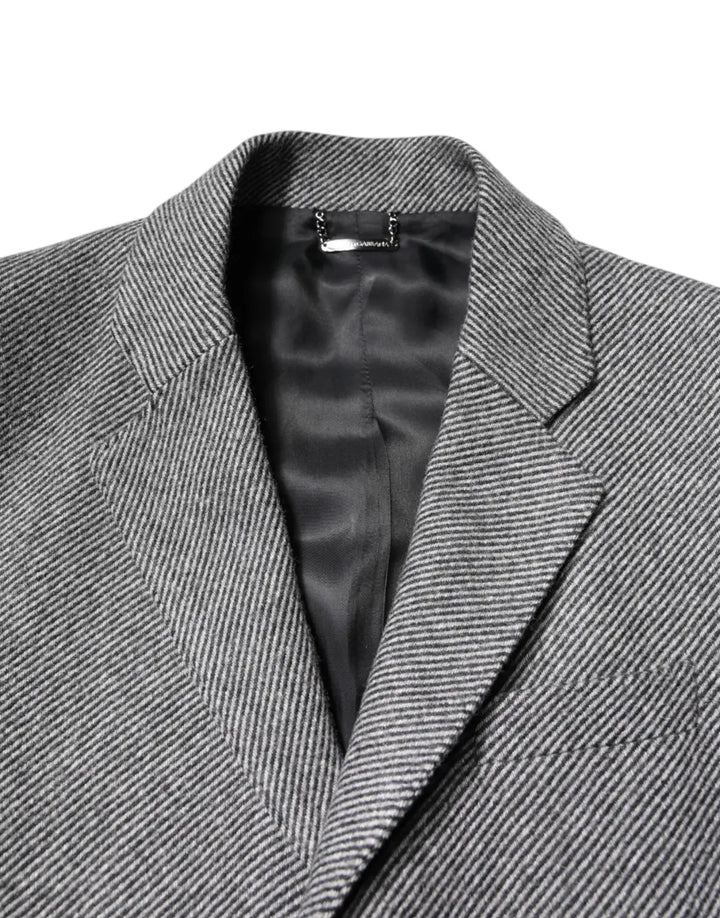 Dolce &amp; Gabbana Gray Wool Single Breasted Trench Coat Jacket
