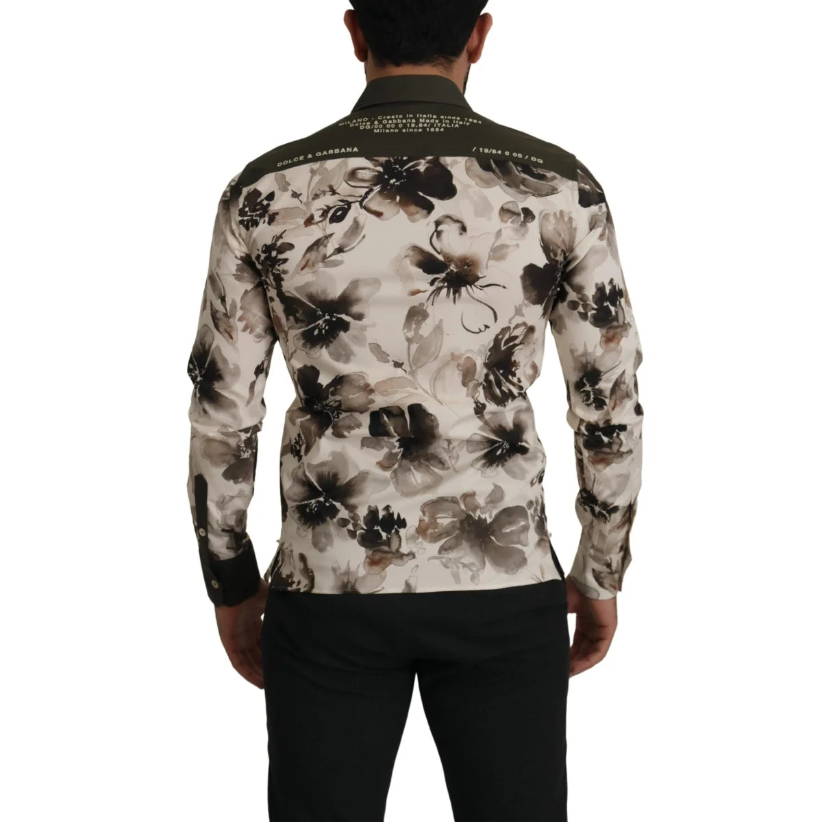 Dolce & Gabbana Green Beige Floral Cotton Stretch Exclusive Shirt