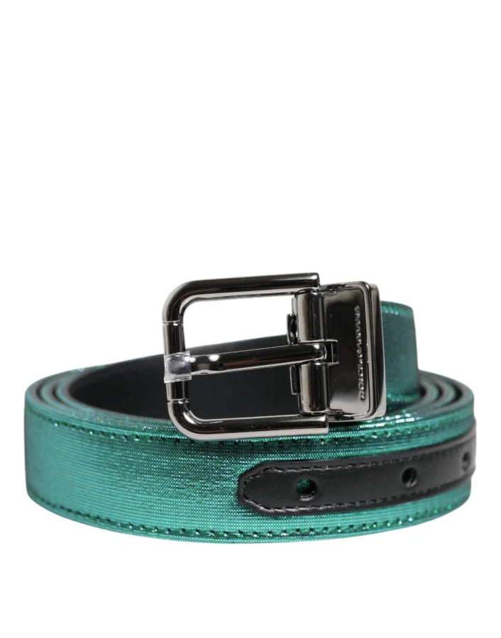 Dolce &amp; Gabbana Green Black Polyester Metal Buckle Belt