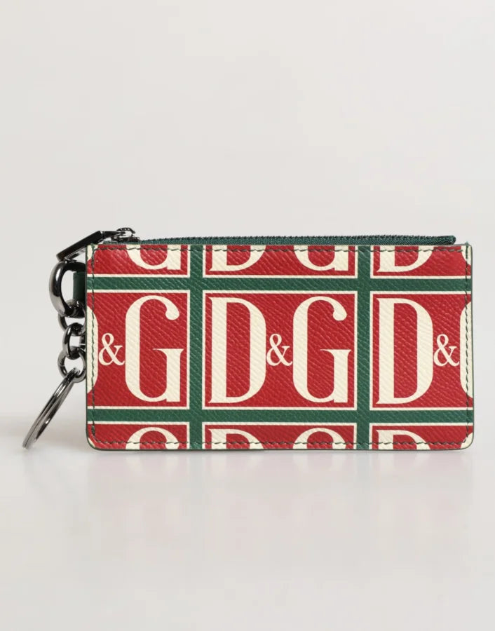 Dolce &amp; Gabbana Green Calf Leather Logo Print Monogram Card Holder Wallet