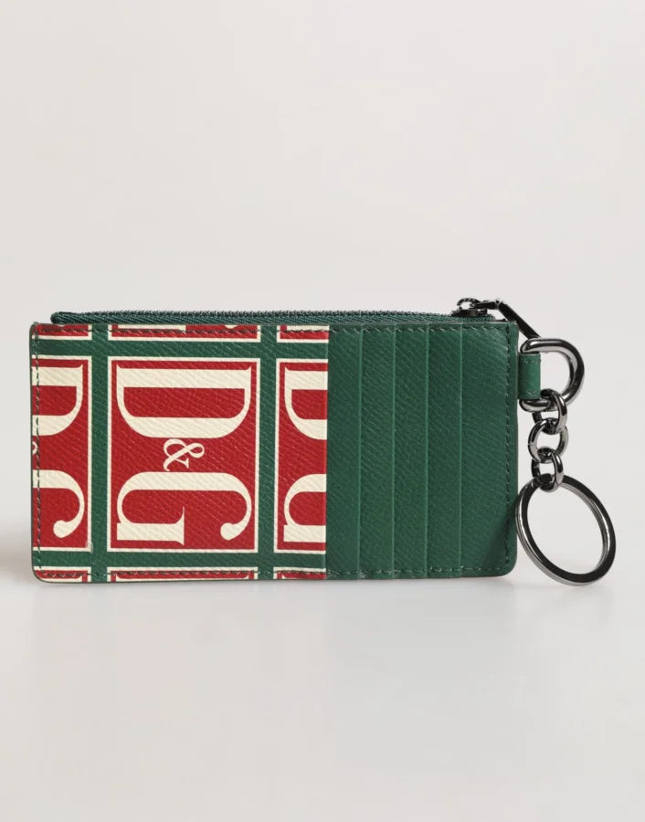 Dolce &amp; Gabbana Green Calf Leather Logo Print Monogram Card Holder Wallet