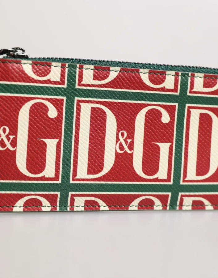 Dolce &amp; Gabbana Green Calf Leather Logo Print Monogram Card Holder Wallet