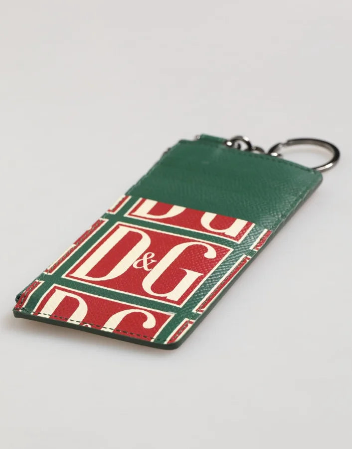 Dolce &amp; Gabbana Green Calf Leather Logo Print Monogram Card Holder Wallet