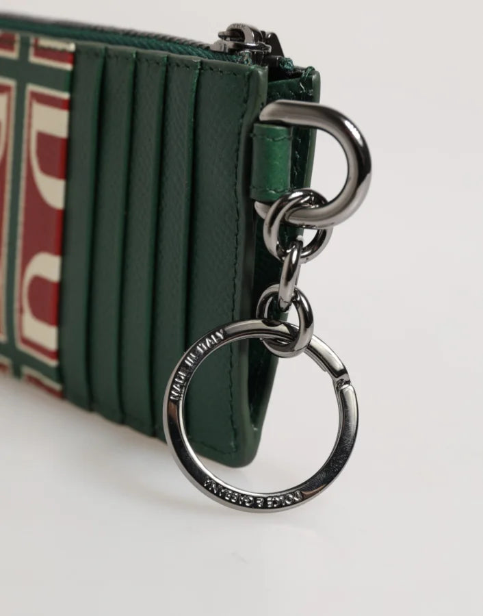 Dolce &amp; Gabbana Green Calf Leather Logo Print Monogram Card Holder Wallet