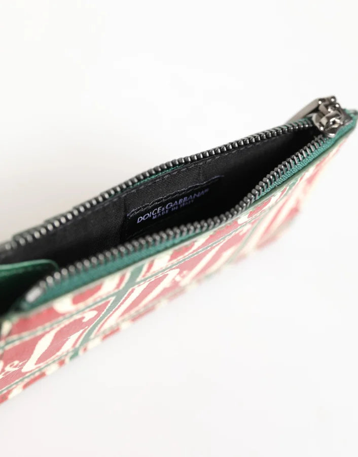 Dolce &amp; Gabbana Green Calf Leather Logo Print Monogram Card Holder Wallet