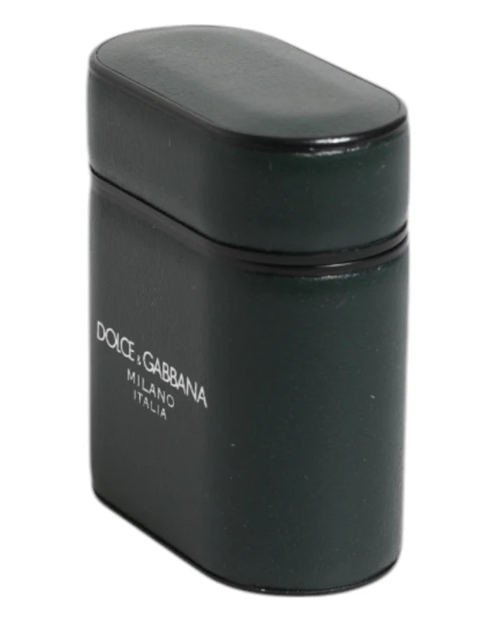 Dolce &amp; Gabbana Green Calfskin Leather Logo Print Flip Holder Airpods Case