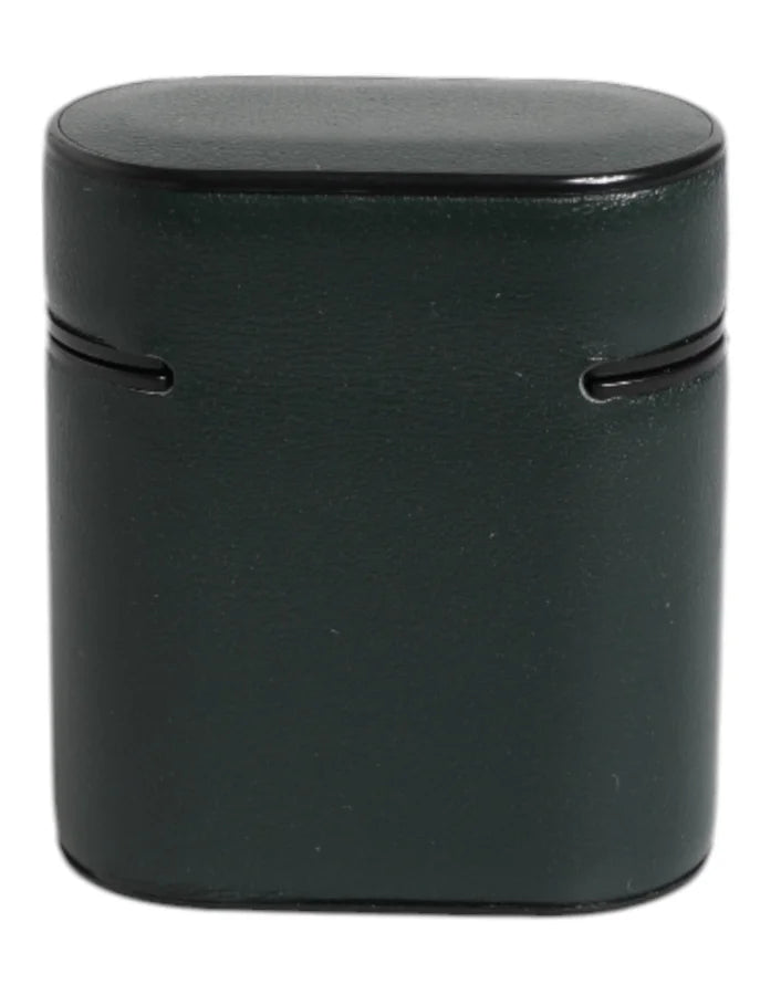 Dolce &amp; Gabbana Green Calfskin Leather Logo Print Flip Holder Airpods Case