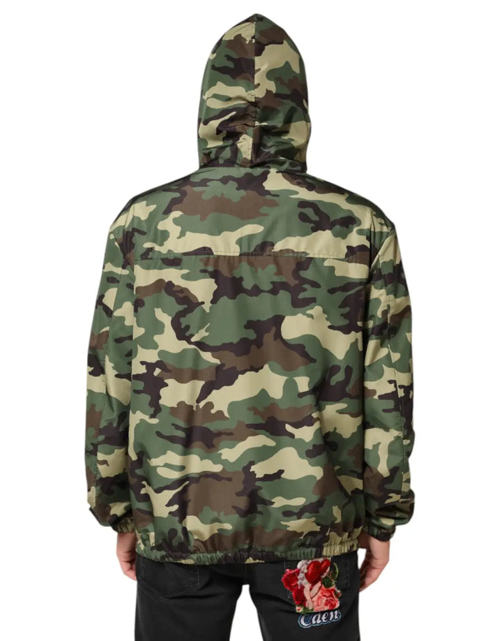 Dolce &amp; Gabbana Green Camouflage Hooded Sweatshirt Jacket