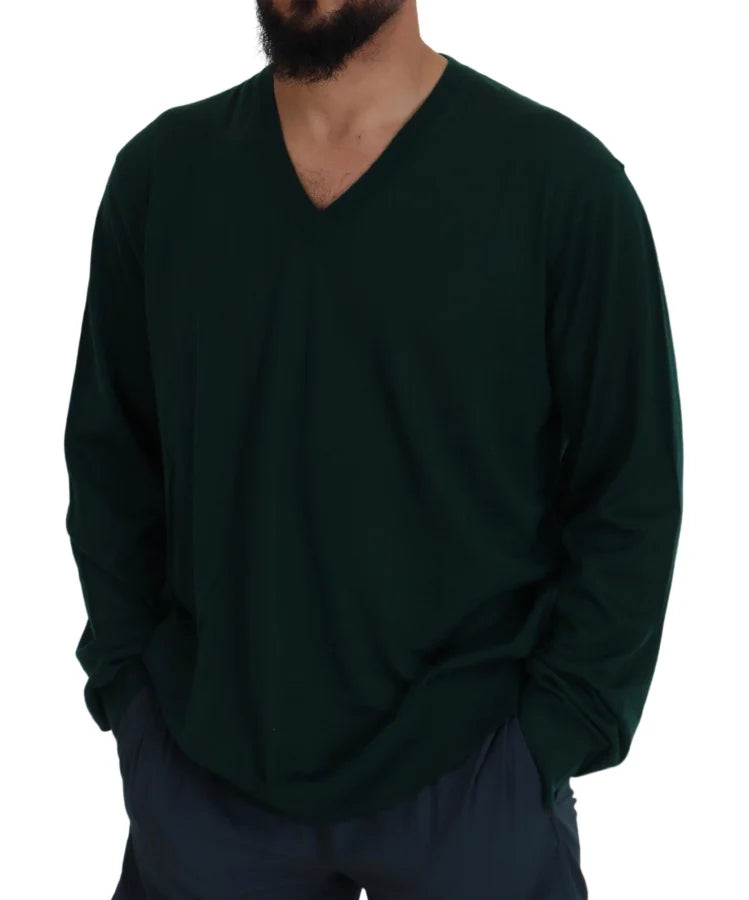 Dolce &amp; Gabbana Green Cashmere V-neck Pullover Sweater