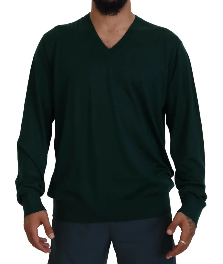 Dolce &amp; Gabbana Green Cashmere V-neck Pullover Sweater
