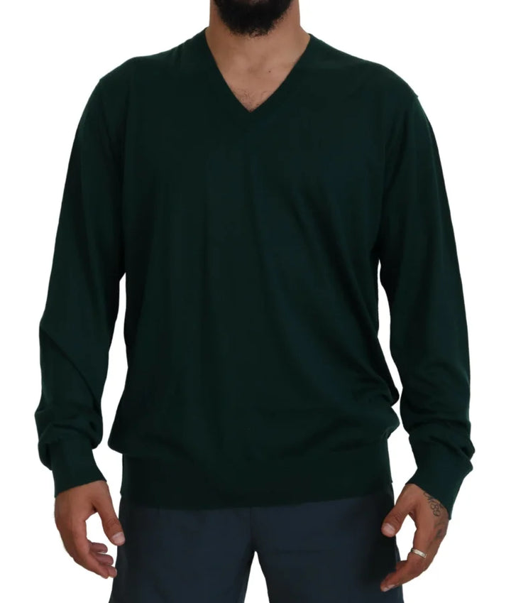 Dolce &amp; Gabbana Green Cashmere V-neck Pullover Sweater