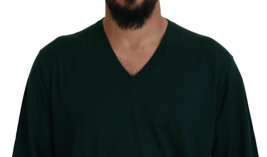 Dolce &amp; Gabbana Green Cashmere V-neck Pullover Sweater