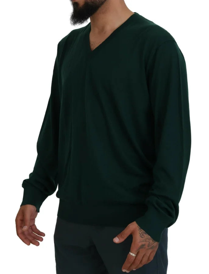 Dolce &amp; Gabbana Green Cashmere V-neck Pullover Sweater