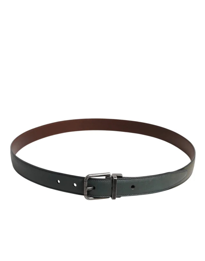 Dolce &amp; Gabbana Green Classic Leather Metal Buckle Belt