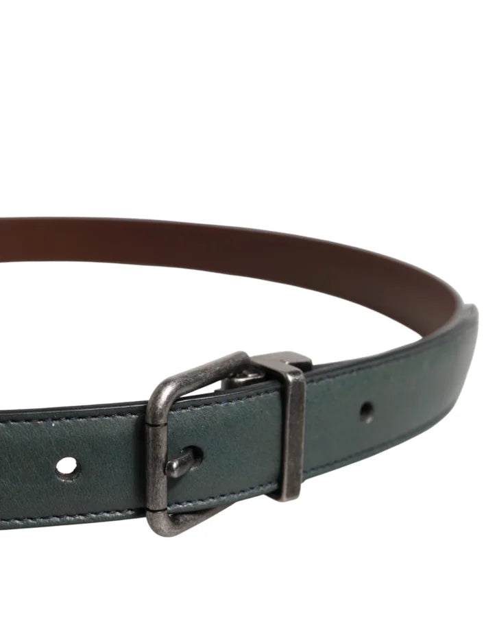 Dolce &amp; Gabbana Green Classic Leather Metal Buckle Belt