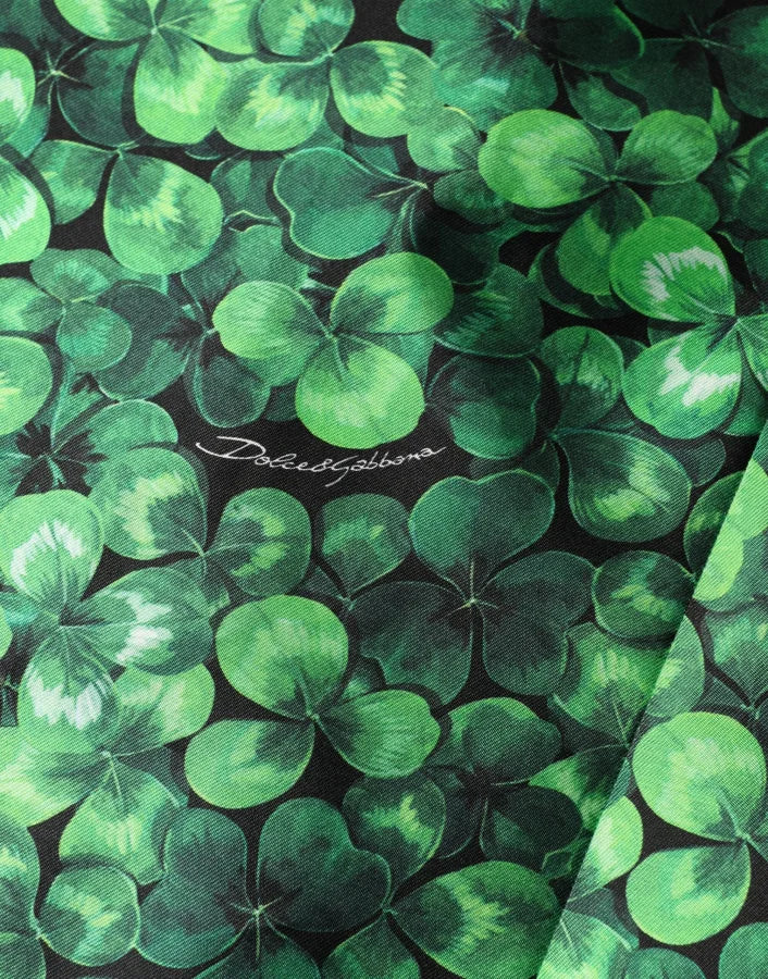 Dolce &amp; Gabbana Green Clover Print Sleeveless A-Line Dress