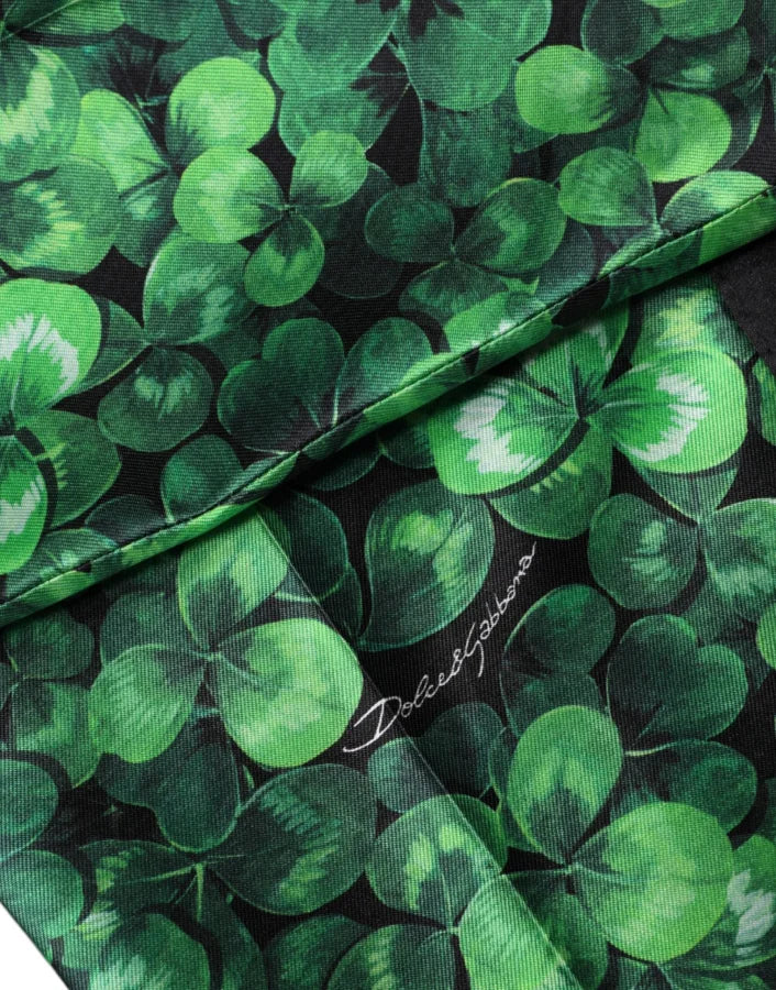 Dolce &amp; Gabbana Green Clover Silk Satin High Waist Tapered Pants