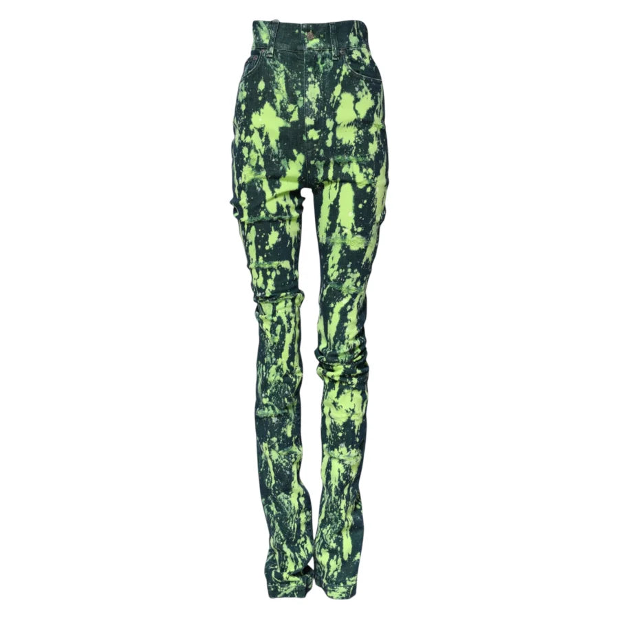 Dolce &amp; Gabbana Green Color Splash High Waist Denim Jeans