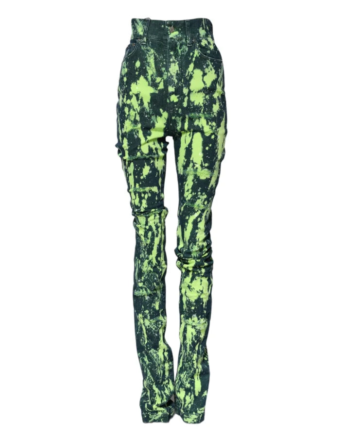 Dolce &amp; Gabbana Green Color Splash High Waist Denim Jeans