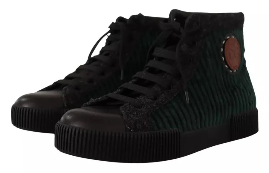 Dolce &amp; Gabbana Green Corduroy High Tops Sneakers Mens Casual Shoes