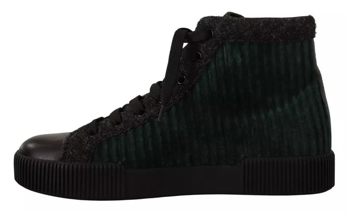 Dolce &amp; Gabbana Green Corduroy High Tops Sneakers Mens Casual Shoes