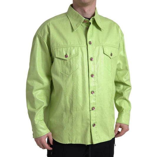 Dolce and Gabbana Green Cotton Collared Button Down Shirt with Pockets &