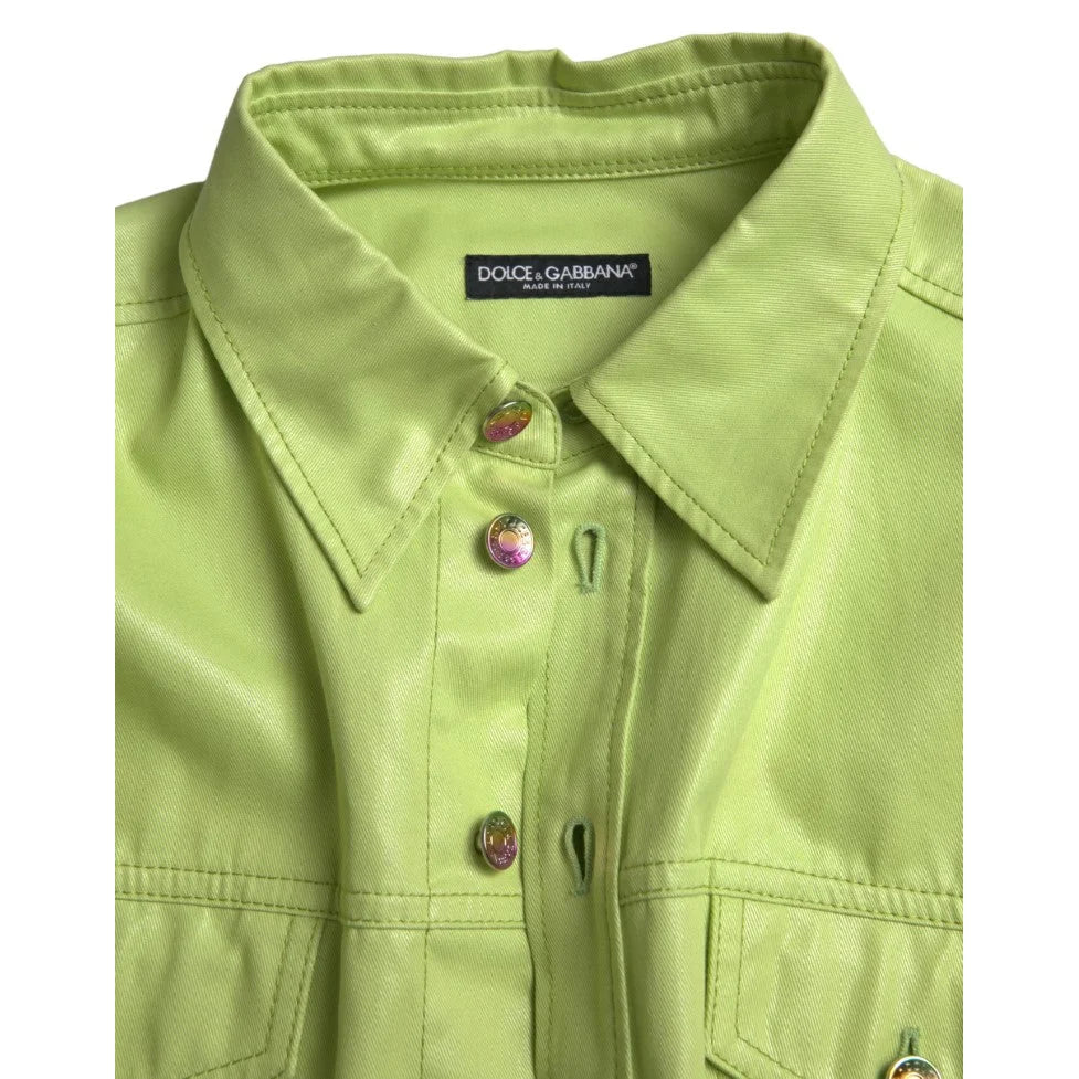 Dolce and Gabbana Green Cotton Collared Button Down Shirt with Pockets &