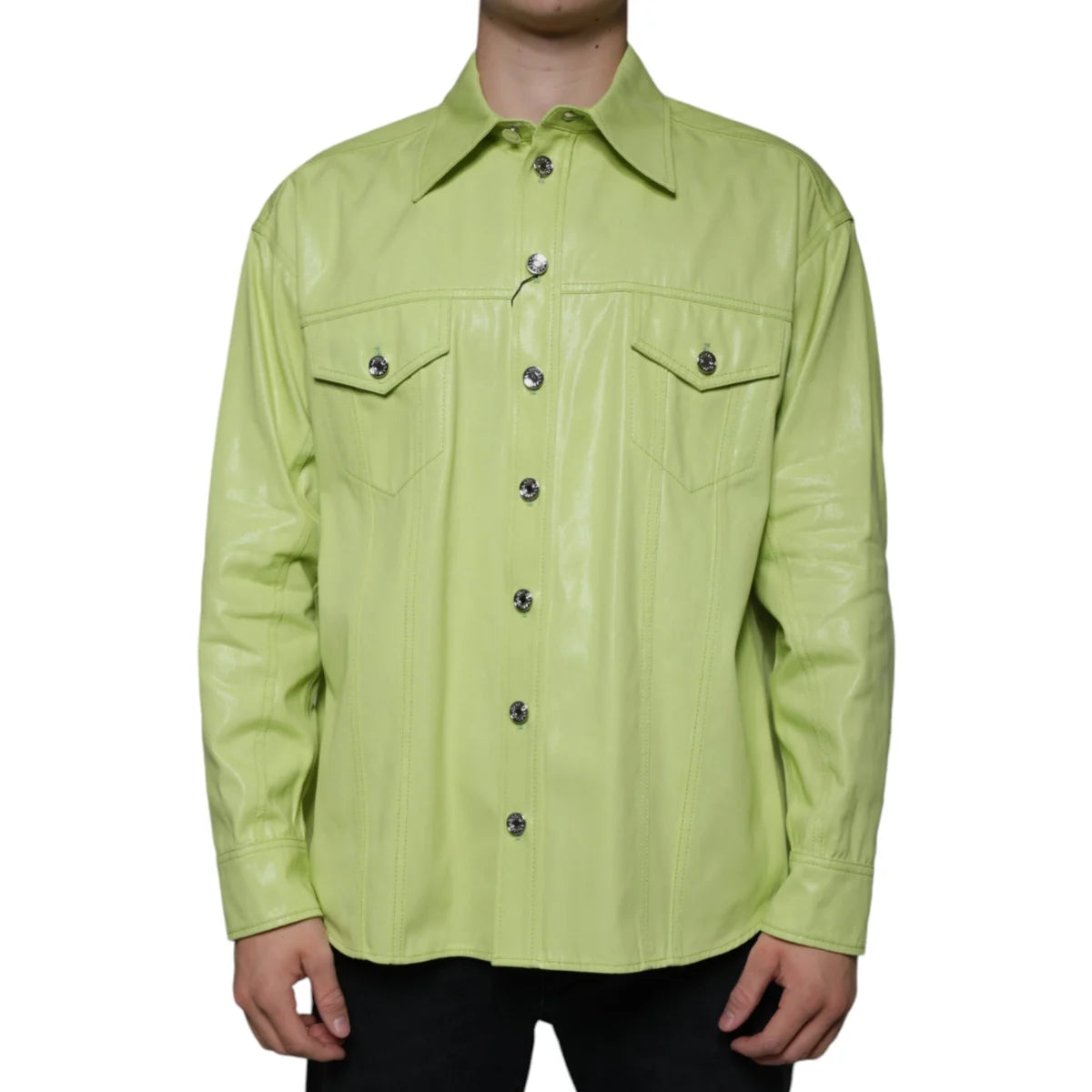Dolce and Gabbana Green Cotton Collared Shirt for Men Long Sleeve &